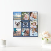 ファーザーの日の家族の思い出フォトコラージュ スクエア壁時計 (ホーム)