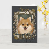 ファーザーズの日 – 石の前足 – ポメラニア犬 カード (黄色い花)