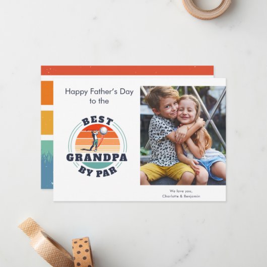 ファーザーズデイキッズフォトレトロゴルフパパ ノートカード (正面/裏面インサイチュ)