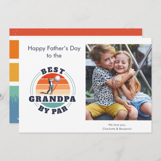 ファーザーズデイキッズフォトレトロゴルフパパ ノートカード (正面/裏面)
