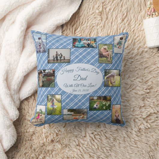 ファーザーズデイファミリーフォトコラージュテンプレートプレイド クッション (ブランケット)