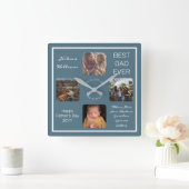 ファーザーズデイ最高のパパエバーブルーフォーフォト スクエア壁時計 (ホーム)
