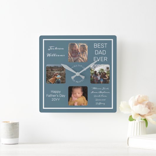 ファーザーズデイ最高のパパエバーブルーフォーフォト スクエア壁時計 (ホーム)