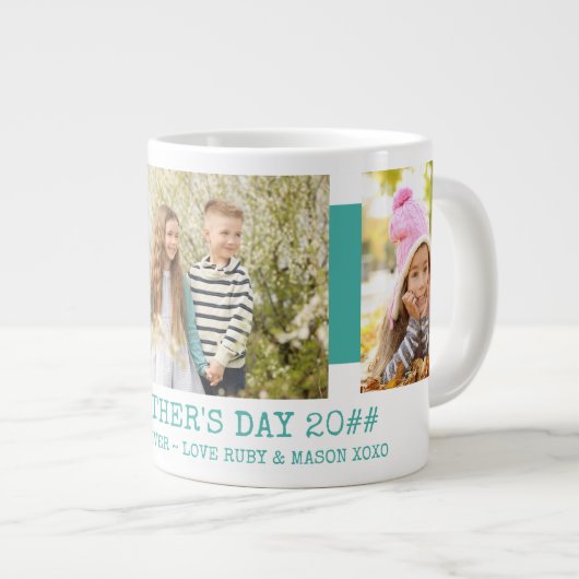 ファーザーズ最高のデーパパEver 3フォトティール(緑がかった色) ジャンボコーヒーマグカップ (正面右)