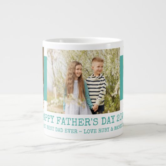 ファーザーズ最高のデーパパEver 3フォトティール（緑がかった色） ジャンボコーヒーマグカップ (正面)