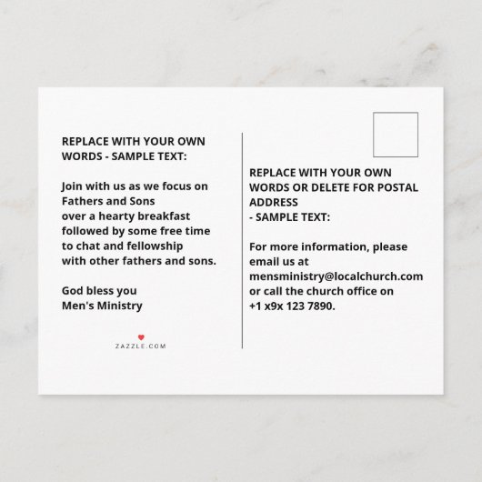 ファーザーズ&サンズブレックファーストパーソナライズされた インビテーションポストカード (裏面)