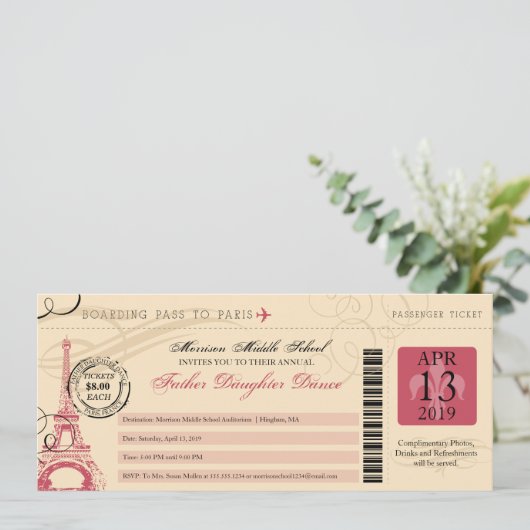 ファーザードーターダンスヴィンテージパリボーディングパス 招待状 (スタンド正面)