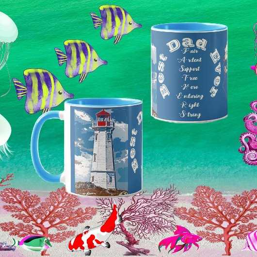 ファーザードーターボンドライトハウス最高のパパエバーブルー マグカップ