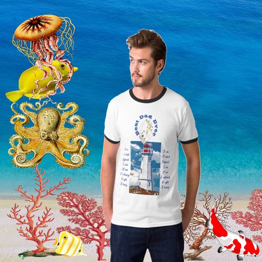 ファーザードーターボンドライトハウス最高のパパエバーブルー Tシャツ