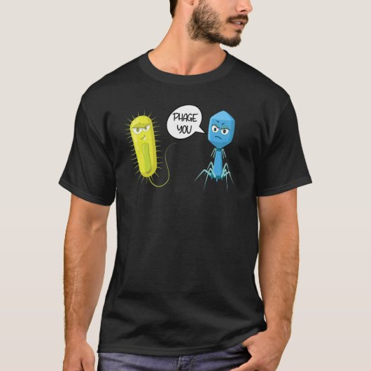 ファージユーおもしろいバクテリオファージ1 Tシャツ (正面)
