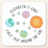 ファーストのまわりにトリップザサンガール誕生日 スクエアペーパーコースター (正面)