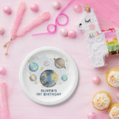 ファーストのまわりにトリップザサンネイビー金ゴールドボーイズ誕生日 ペーパープレート (パーティー)