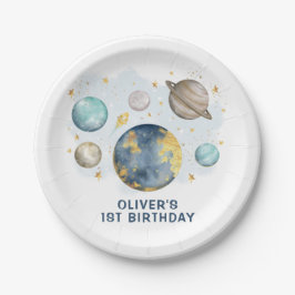 ファーストのまわりにトリップザサンネイビー金ゴールドボーイズ誕生日 ペーパープレート