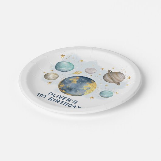 ファーストのまわりにトリップザサンネイビー金ゴールドボーイズ誕生日 ペーパープレート (アングル)