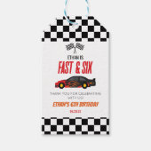 ファーストアンドシックスレッドフレームレースカー6thバースデーパーティー ギフトタグ (正面)