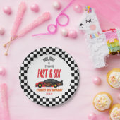 ファーストアンドシックスレッドフレームレースカー6thバースデーパーティー ペーパープレート (パーティー)