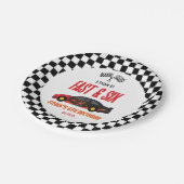 ファーストアンドシックスレッドフレームレースカー6thバースデーパーティー ペーパープレート (アングル)