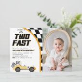 ファーストイエローレースカーの誕生日パーティー写真2枚 招待状 (スタンド正面)