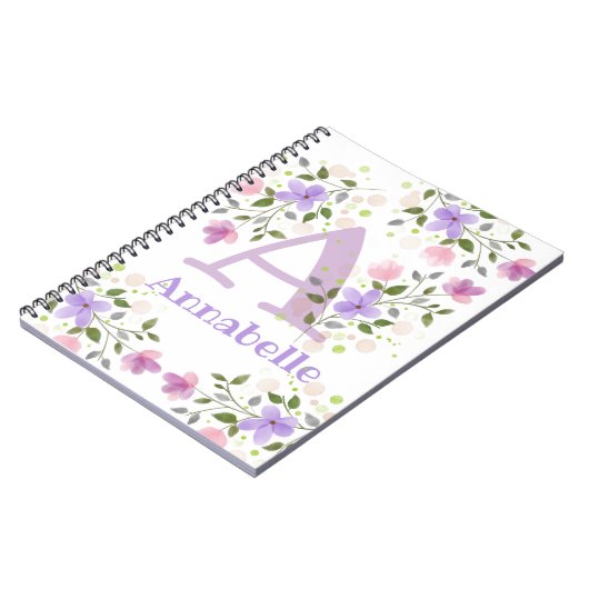 ファーストイニシャルプラス名アナベル花 ノートブック (左側)