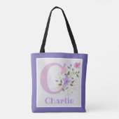 ファーストイニシャルプラス名前チャーリーwith Flowers トートバッグ (裏面)