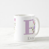 ファーストイニシャルプラスName Eva with Flowers コーヒーマグカップ (正面右)