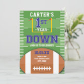 ファーストイヤーダウンフットボールテーマブルーファースト誕生日 招待状 (スタンド正面)