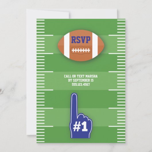 ファーストイヤーダウンフットボールテーマブルーファースト誕生日 招待状 (裏面)