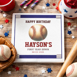 ファーストイヤーダウンベースボール 1歳の誕生日パーティー スタンダードカクテルナプキン