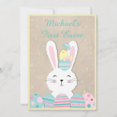 ファーストイースターかわいいバニーとエッグズホリデーカード シーズンカード (正面)