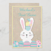 ファーストイースターかわいいバニーとエッグズホリデーカード シーズンカード (正面/裏面)