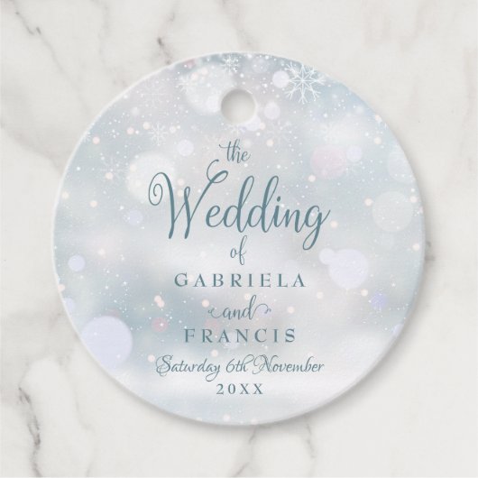 ファーストウィンタースノーフレーク結婚式の引き出物ラベル フェイバータグ (正面)