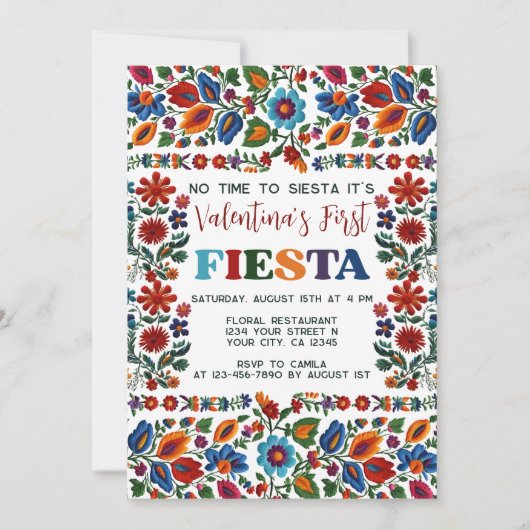 ファーストカラフルフィエスタ1st誕生日フォークアートフローラ 招待状 (正面)