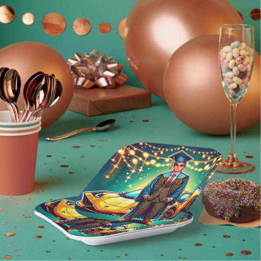 ファーストカー付き卒業カスタム男 ペーパープレート (複数)