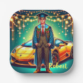 ファーストカー付き卒業カスタム男 ペーパープレート (正面)