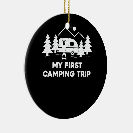 ファーストキャンピングトリップアウトドアアドベンチャーハイキングキャンパー セラミックオーナメント (右)