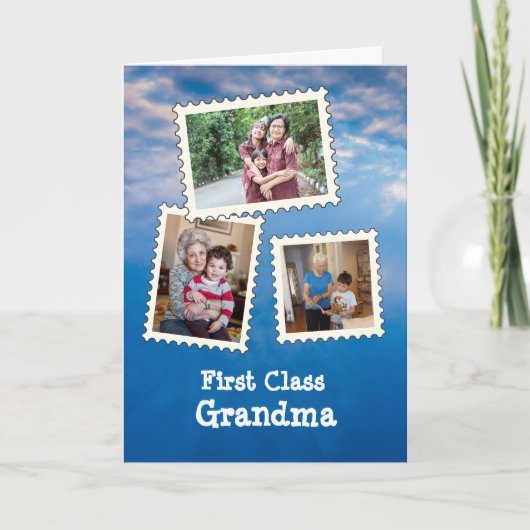 ファーストクラスおばあちゃん最高のおばあちゃん3枚の写真 カード (正面)