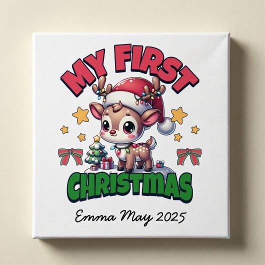 ファーストクリスマスの鹿 ブラウン 名入れ ポスター