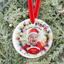 ファーストクリスマスベビー両面2枚フォト記念品 セラミックオーナメント