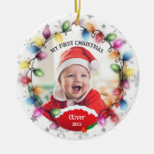 ファーストクリスマスベビー両面2枚フォト記念品 セラミックオーナメント (正面)
