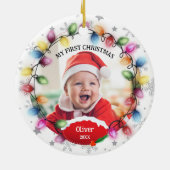 ファーストクリスマスベビー両面2枚フォト記念品 セラミックオーナメント (裏面)