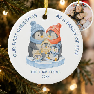 ファーストクリスマス ファイブペンギンファミリーフォト セラミックオーナメント