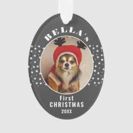 ファーストクリスマス 犬 ペット 写真 星 ほっぺ赤 グレー オーナメント