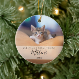 ファーストクリスマス 猫 犬 ペット 写真 エレガント スクリプト セラミックオーナメント