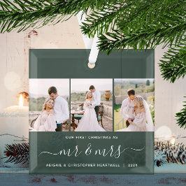 ファーストクリスマス Mr and Mrs 3枚フォトスクリプトグリーン ガラスオーナメント