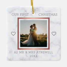 ファーストクリスマス Mr & Mrs 写真 エレガントな大理石 セラミックオーナメント
