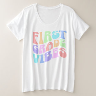 ファーストグレードのVibes - Groovyカラフル新学期 プラスサイズTシャツ