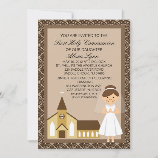 ファーストコミュニかわいらしオンガールバイチャーチ招待状 招待状 (正面)