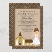 ファーストコミュニかわいらしオンガールバイチャーチ招待状 招待状 (正面/裏面)