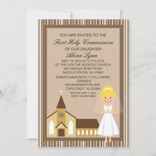 ファーストコミュニかわいらしオンガールバイチャーチ招待状 招待状 (正面)