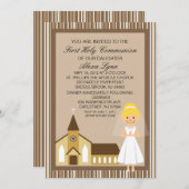 ファーストコミュニかわいらしオンガールバイチャーチ招待状 招待状 (正面/裏面)